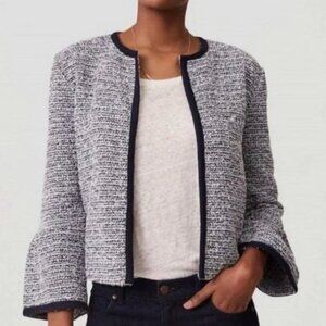 Ann Taylor LOFT Tweed Bell Sleeve Open Front Jacket, Navy, Size XS